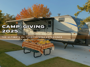 Modern Travel Trailer with Thanksgiving Feast