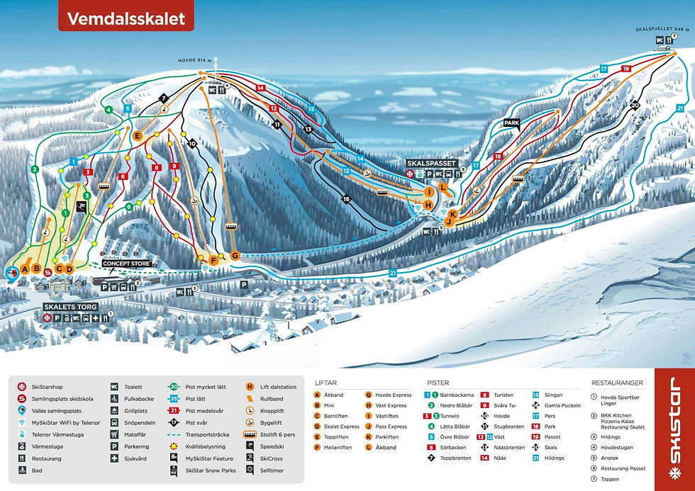 En pistkarta över Vemdalen.