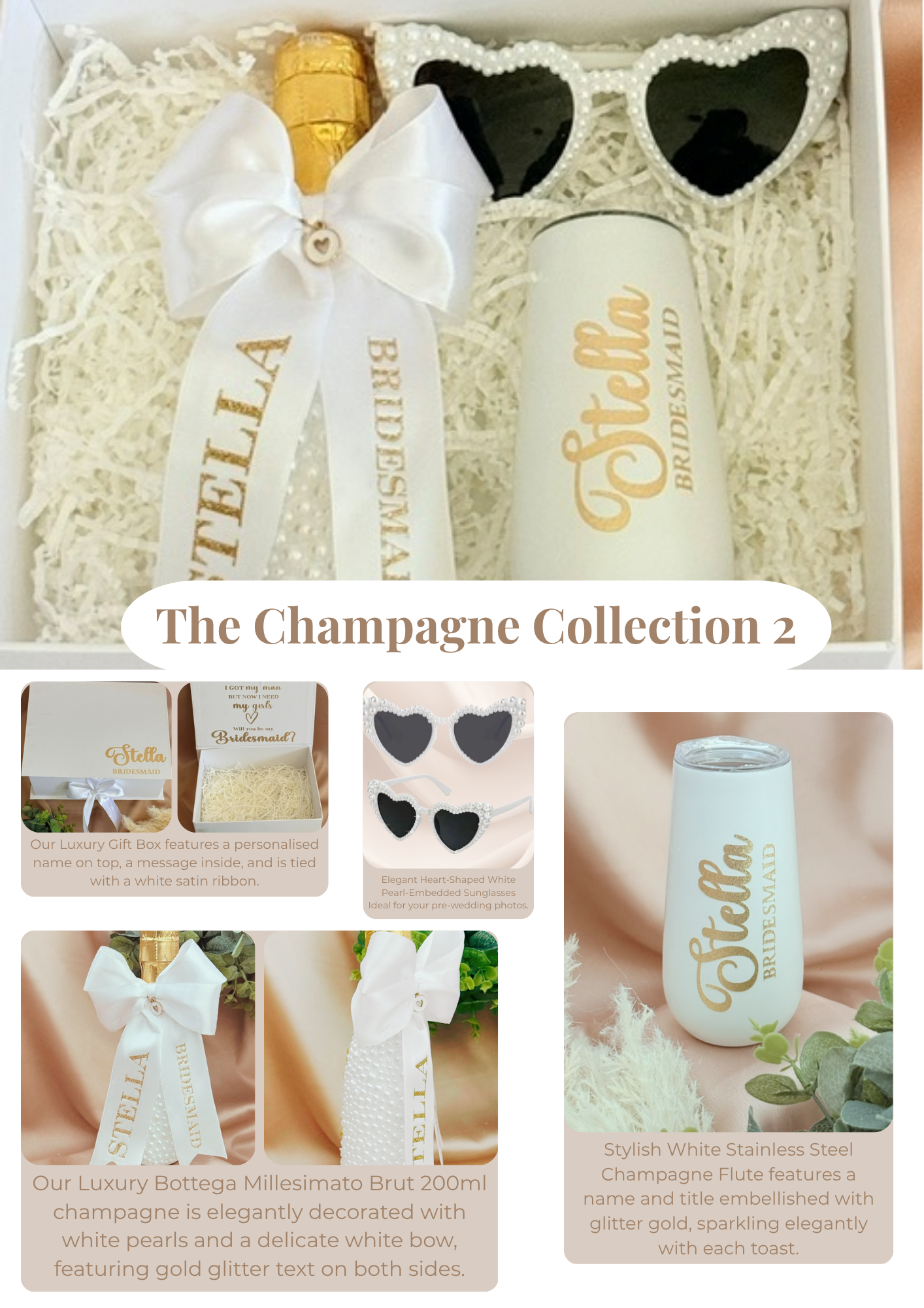 Luxury personalised bridesmaid proposal boxes handmade in South Africa. Premium champagne gift boxes