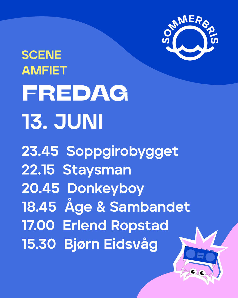 Digital plakat av spilletider for Sommerbris 2025