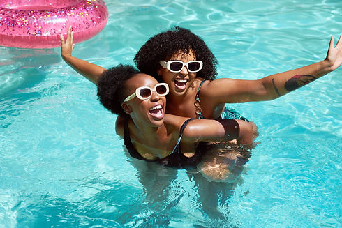friends having fun in the pool