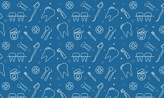 Dentist, orthodontics blue seamless pattern with line icons_