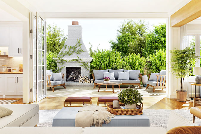 Cozy patio with a fireplace