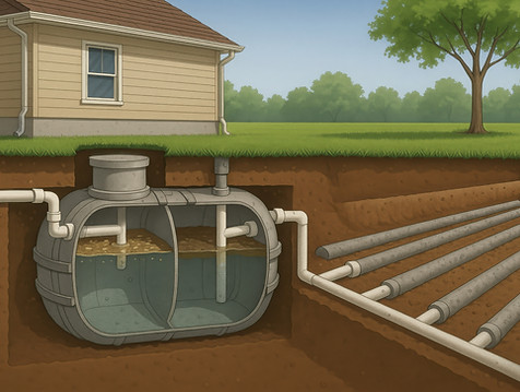 Cutaway illustration of an underground plastic septic tank