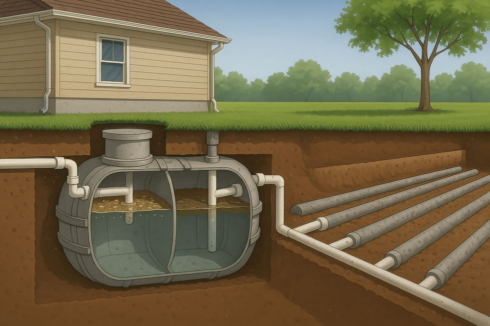 Cutaway illustration of an underground plastic septic tank