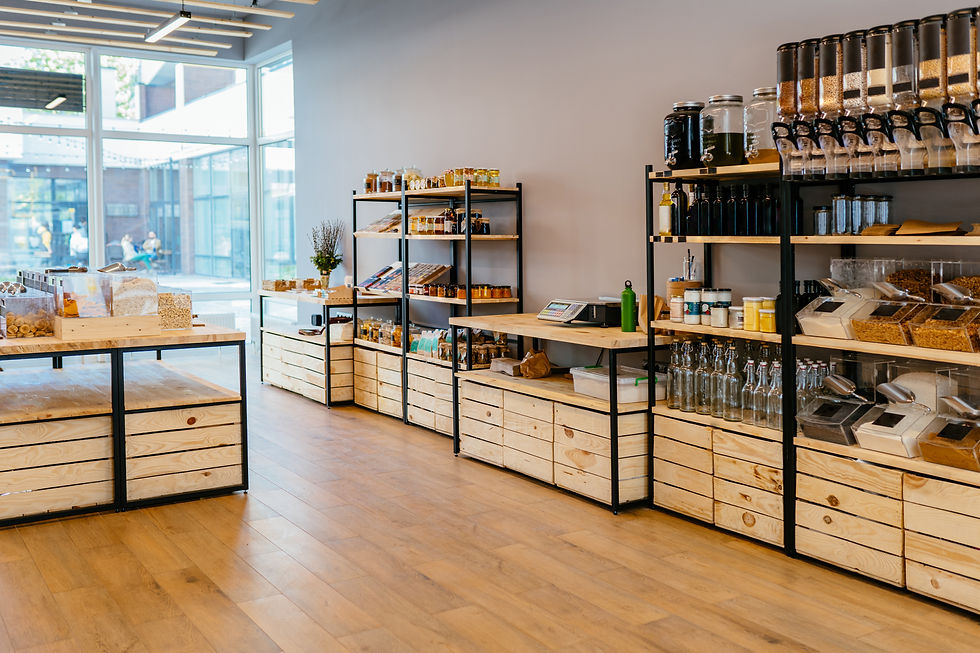Zero waste shop interior details.