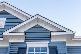Decorative gable roof with white cornice