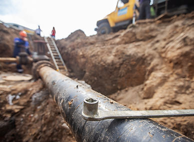 The repair team provides safety during the replacement of pipes