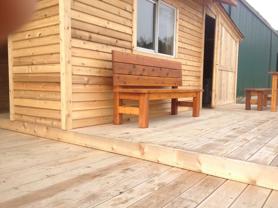 Wood deck with bench