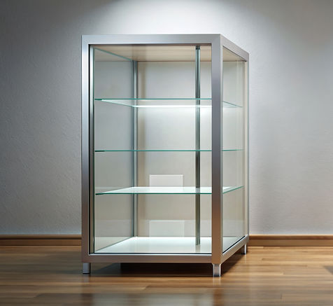 Glass showcase empty box for displaying products , glass, showcase, empty, box, display, products,retail, shop