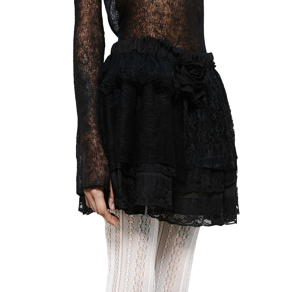 Thumbnail: Black Rose Lace Tiered Skirt