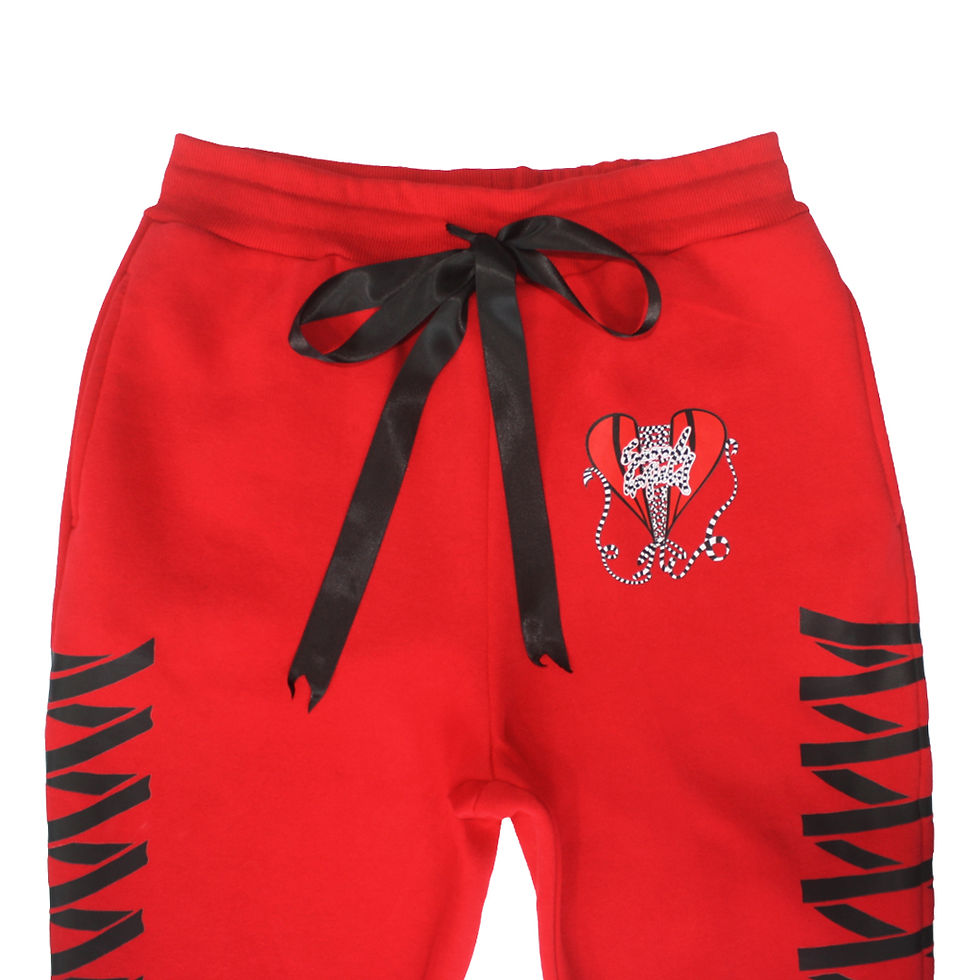 Thumbnail: Bow Sides Cuffed Sweatpants Red + Black
