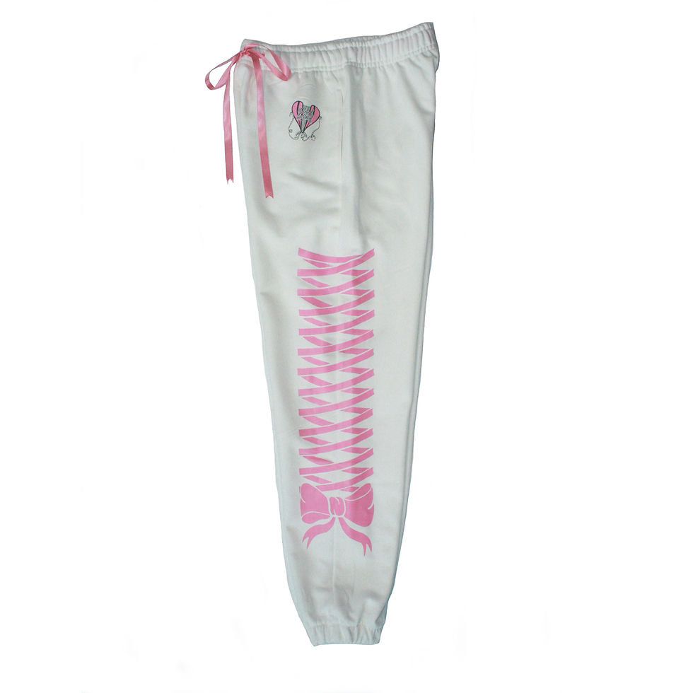Thumbnail: Bow Sides Cuffed Sweatpants White + Pink