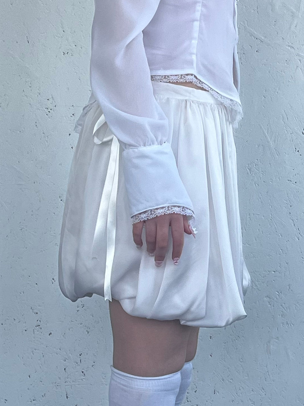 Thumbnail: White Silk Bubble Skirt