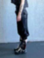 Thumbnail: Black Satin 3/4 Length Cargo Bloomer Shorts