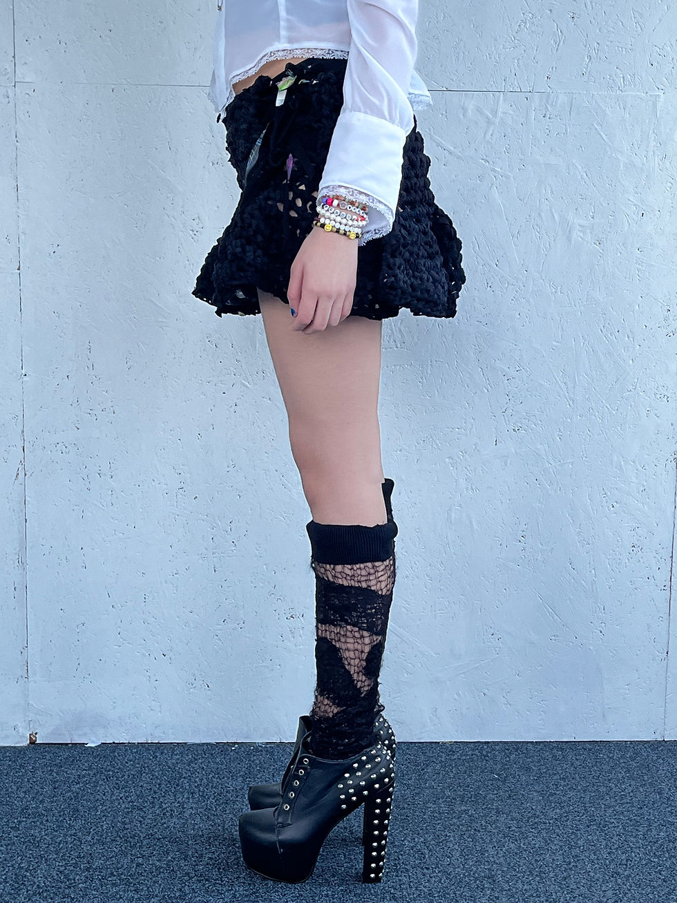 Thumbnail: Chunky Band T-Shirt Crochet Mini Skirt