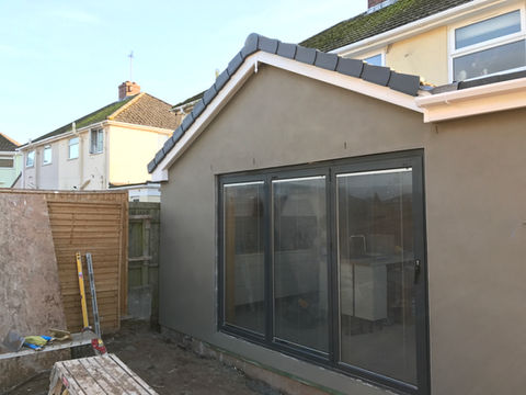 Modern house extension with large window