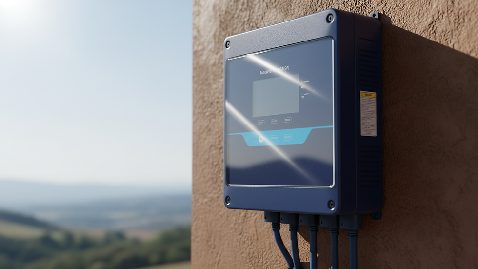 Close-up view of a solar inverter installed on a wall
