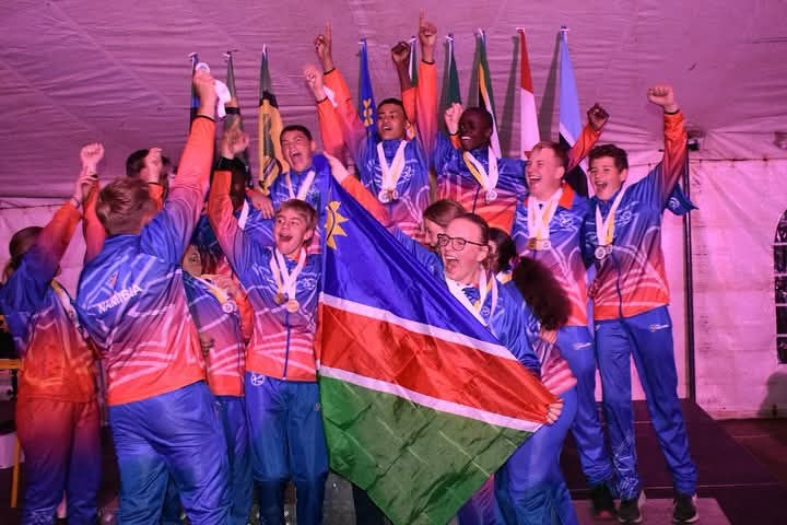Golden Bliss. The Namibian National Team celebrate their victory in all three categories. (photo credit Community Hope Facebook)