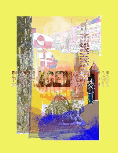 FineArt Print „Kopenhagen“ – moderne digitale Collage mit ikonischer Architektur, Hafenmotiven, urbanen Elementen und leuchtenden Farben im neo-expressionistischen Stil.
