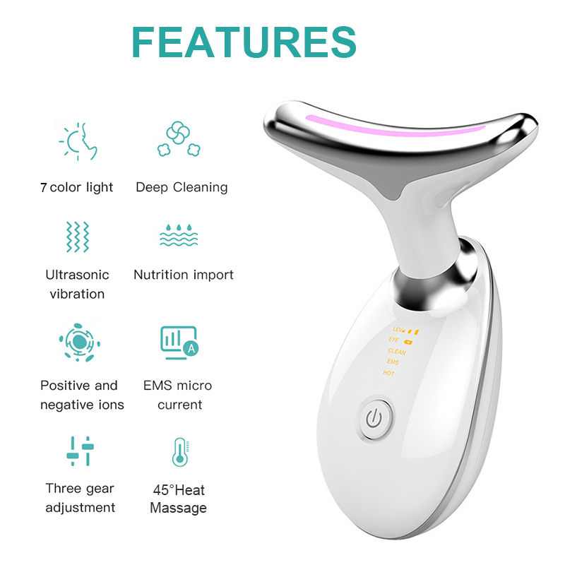 Miniatura: Dispositivo massageador facial de pescoço e rosto com tecnologia LED de 7 cores!