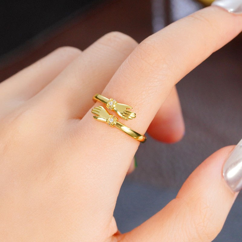 Miniatura: Anel Ajustável Huitan Abraço de Amor – Prateado e Dourado Delicado e Elegante!
