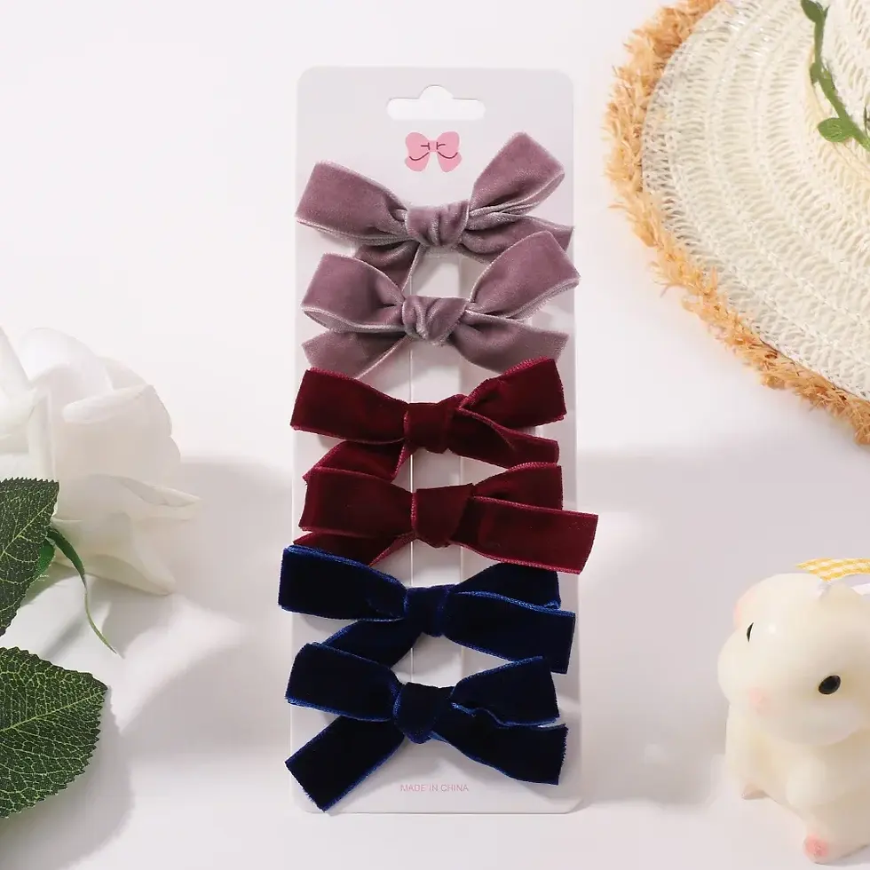 Miniatura: Kit Grampos de Cabelo com Laço de Veludo para Bebês e Meninas 6 Peças!