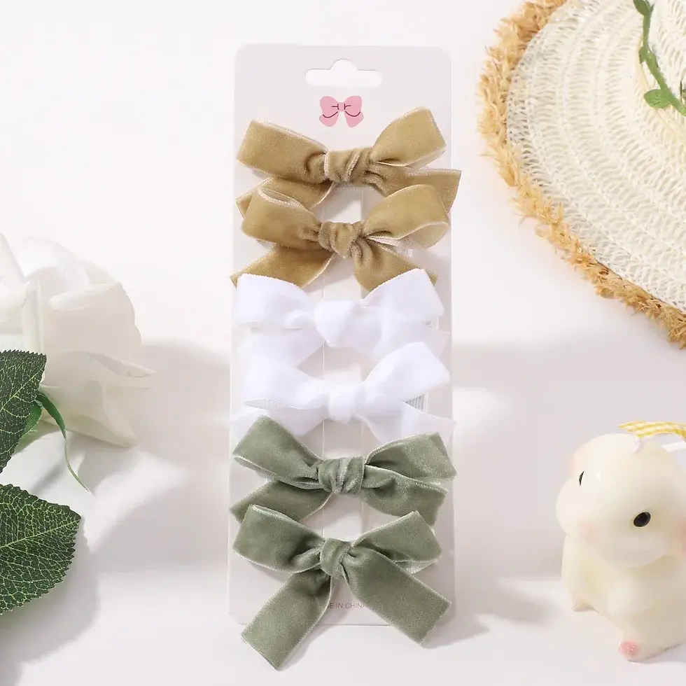 Miniatura: Kit Grampos de Cabelo com Laço de Veludo para Bebês e Meninas 6 Peças!