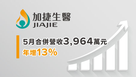 加捷生醫5月營收3,964萬元 年增13%