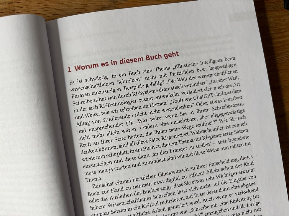 Die ersten Sätze von "Wissenschaftliches Schreiben mit KI von Isabella Buck"