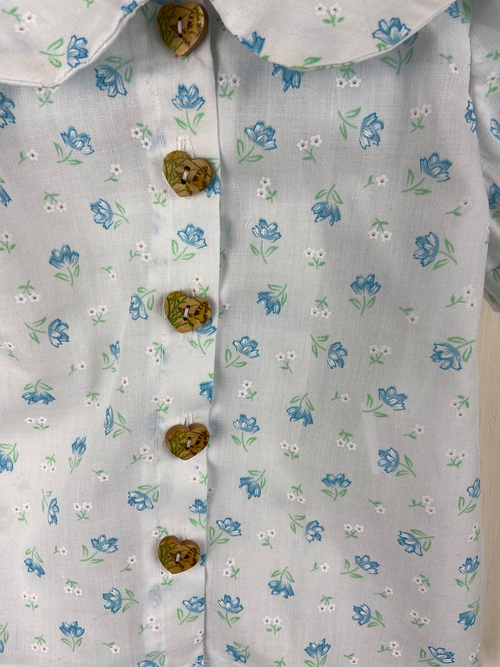 Thumbnail: Clarissa - white and blue flowered peter pan collar blouse - 12 - 18 mths