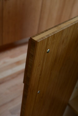 Detail shot of bamboo cabinet edges