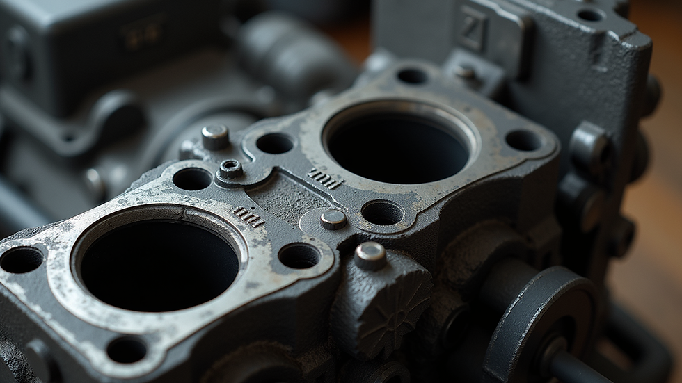 Close-up view of a custom cast iron engine block