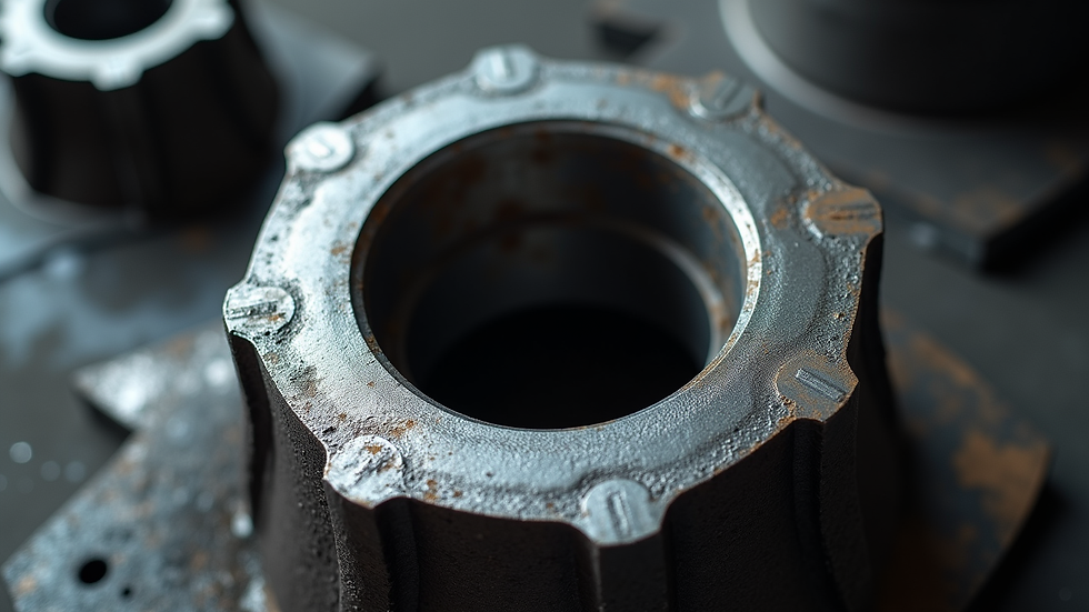 High angle view of complex steel casting with multiple cores