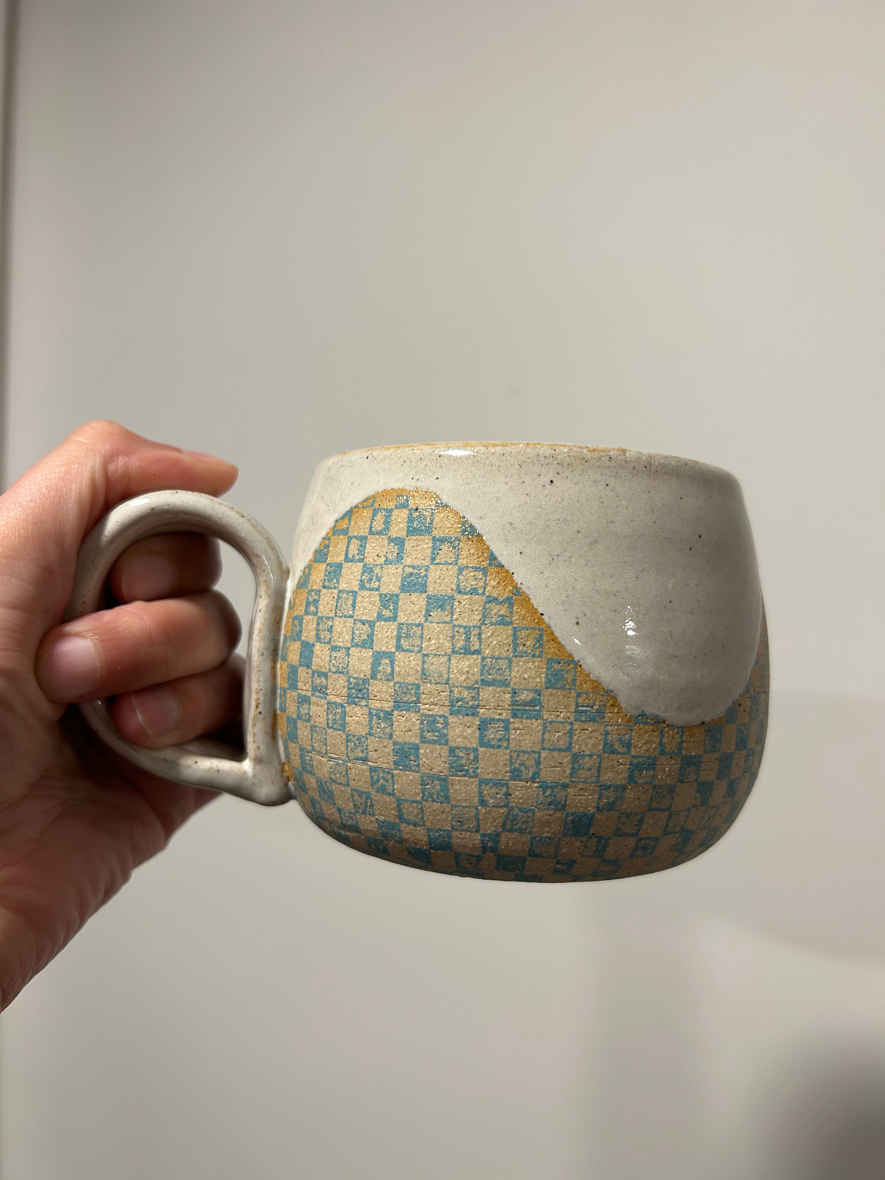 White Glaze Blue Checkered SMALL