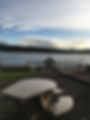 Empty picnic table at Regatta Park with a view of the lake