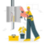 Vector image of an electrician installing pvc conduit pipes to safeguard electrical system.