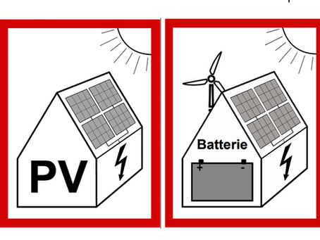 Kennzeichnung einer PV-Anlage für die Feuerwehr ohne und mit Batteriespeicher