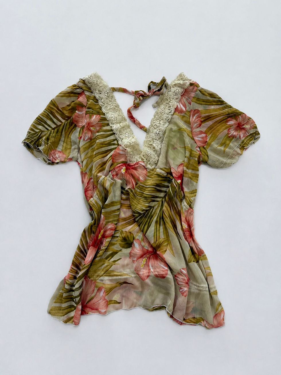 Thumbnail: Olive Hibiscus Lace Top