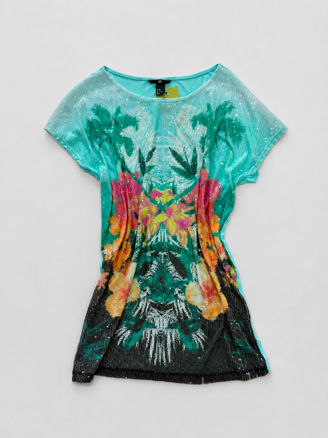 Tropical Sequin Mesh Tunic Top