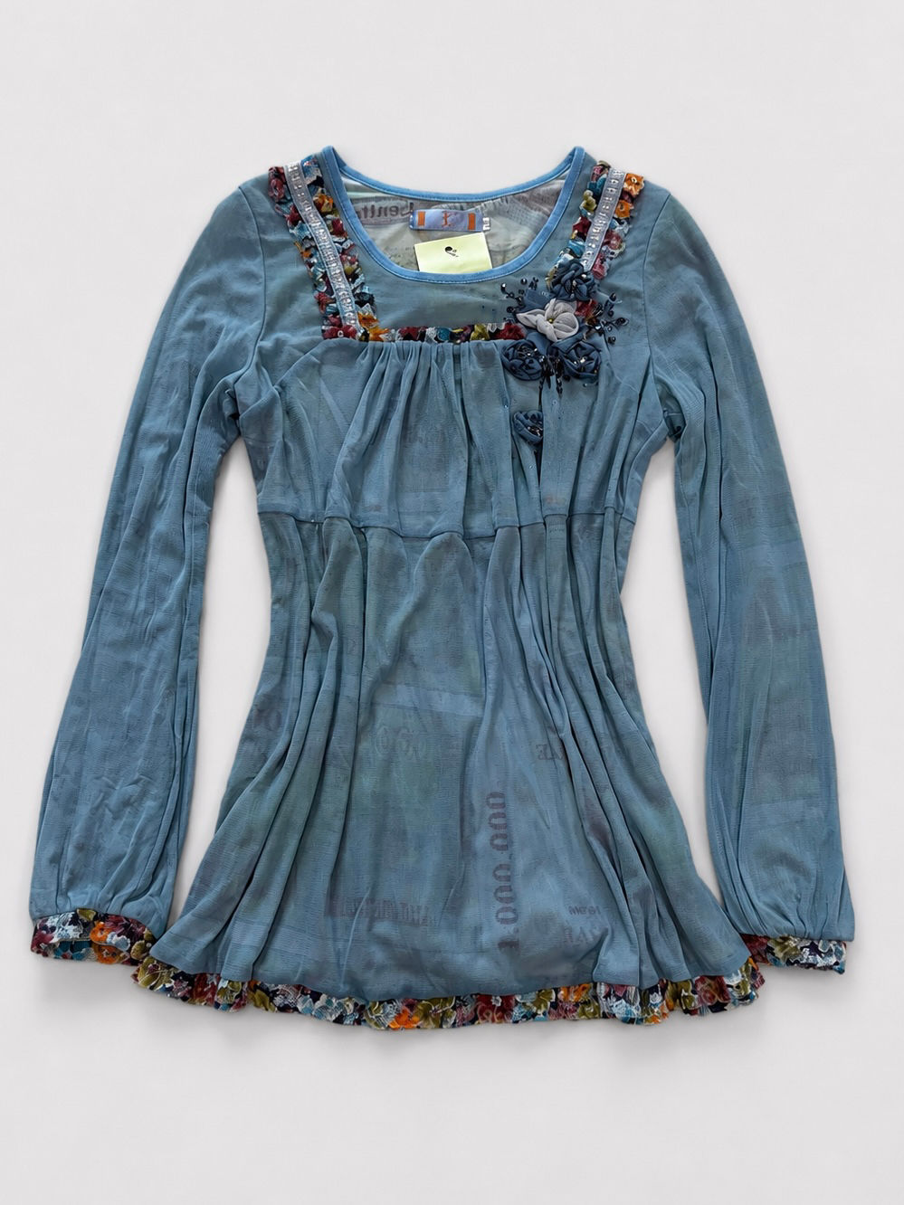 Blue Meadow Floral Mesh Top