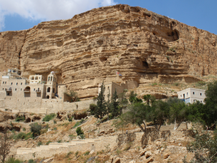 St. George Monastery clinging to the cliffs of Wadi Qelt in the Judean Desert Israel.