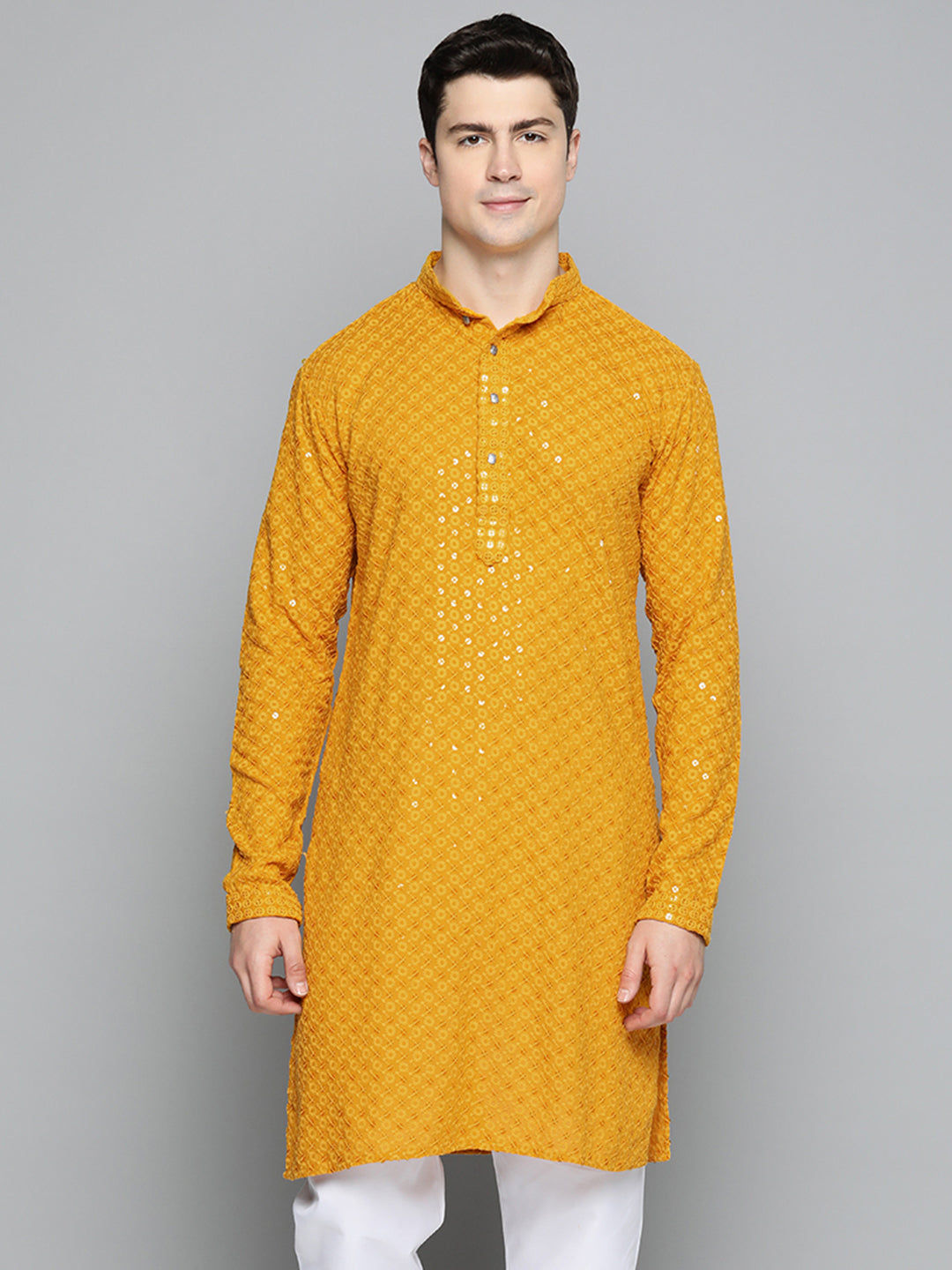 Men Chikankari Embroidered and Sequence Kurta Only