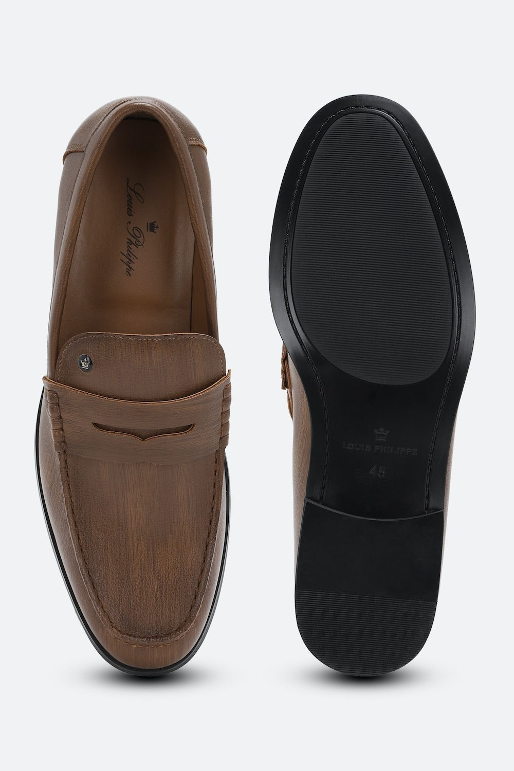 Louis Philippe Brown Leather Loafers