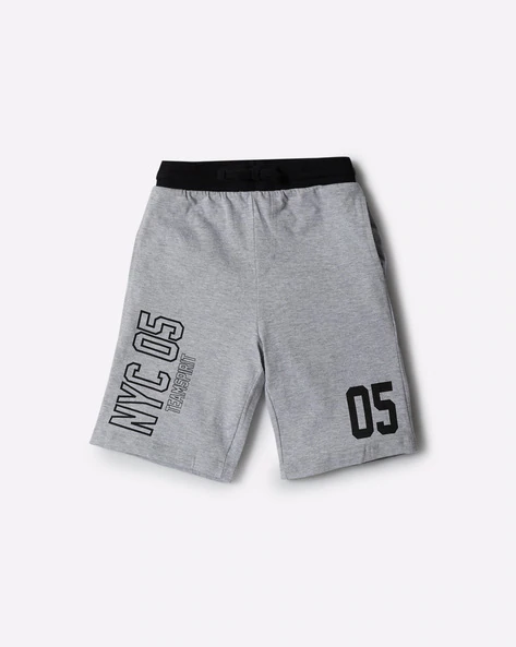Numeric Print Shorts with Contrast Elasticated Drawstring Waist