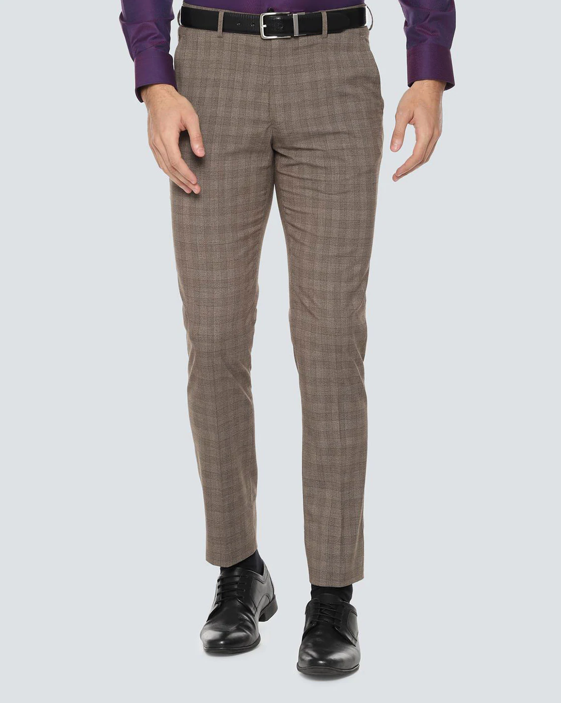 Checked Flat-Front Slim Fit Trousers