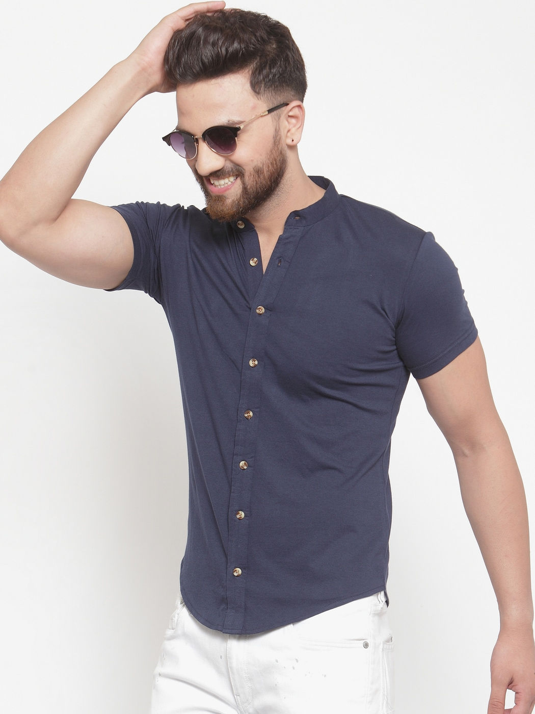 Shirt with Curved Hemline
