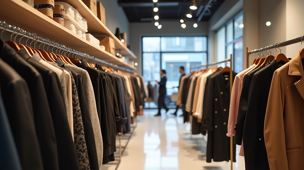 High angle view of a modern fashion boutique with stylish clothing