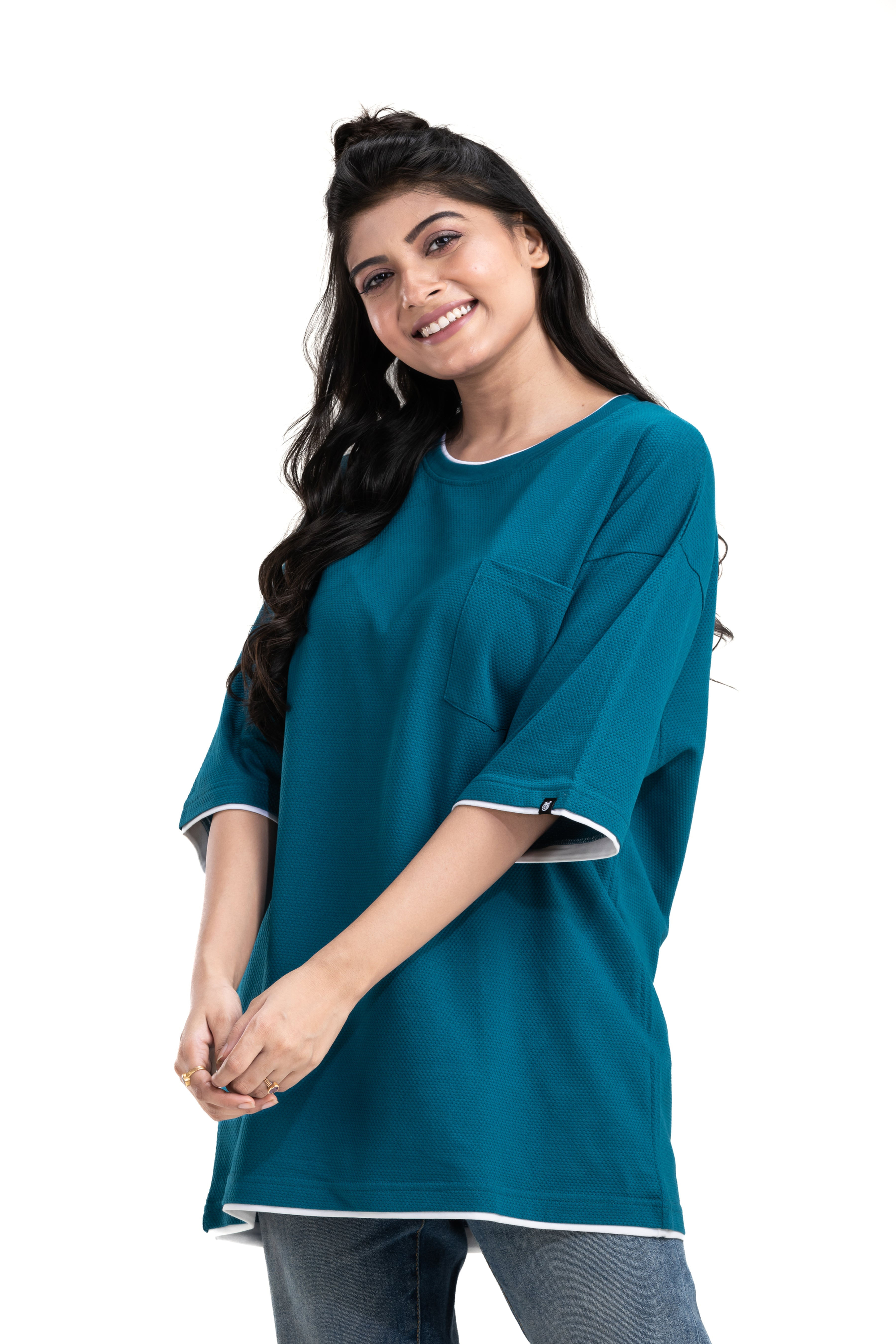 Blue Oversized Honeycomb Printed T-Shirt