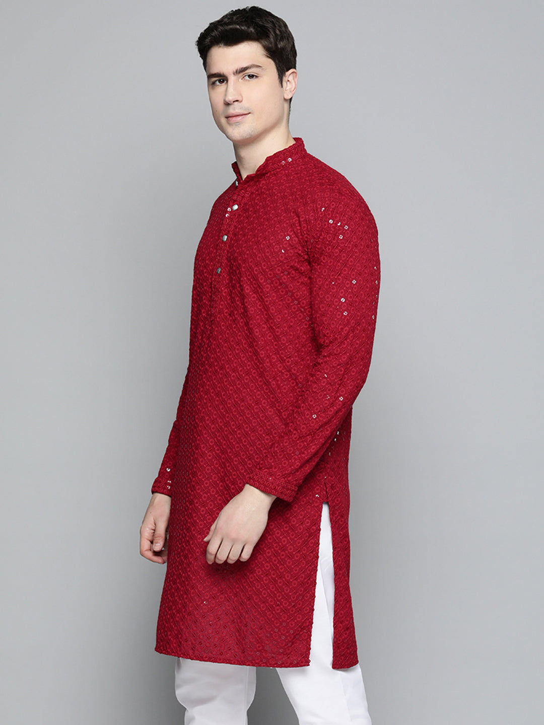 Men Chikankari Embroidered and Sequence Kurta Only